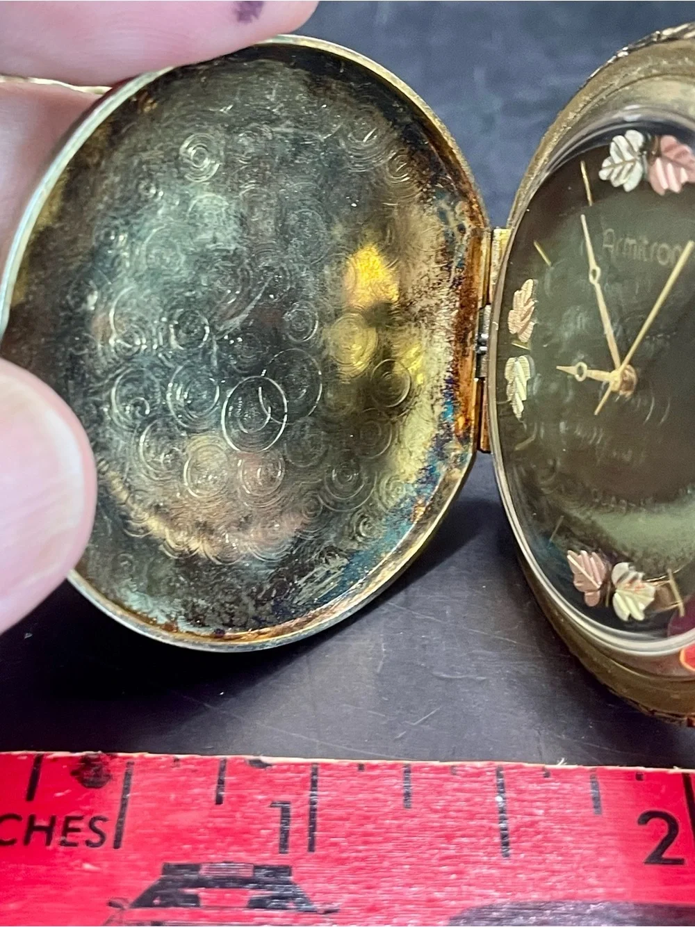 Armitron Eagle Pocket Watch w/Chain Men Gold Silver Two Tone Black Hills Leaves